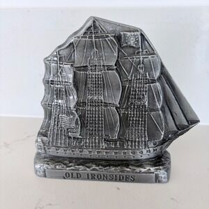 Vintage 1974 Banthrico USS Constitution Old Ironsides Metal Ship Coin Bank